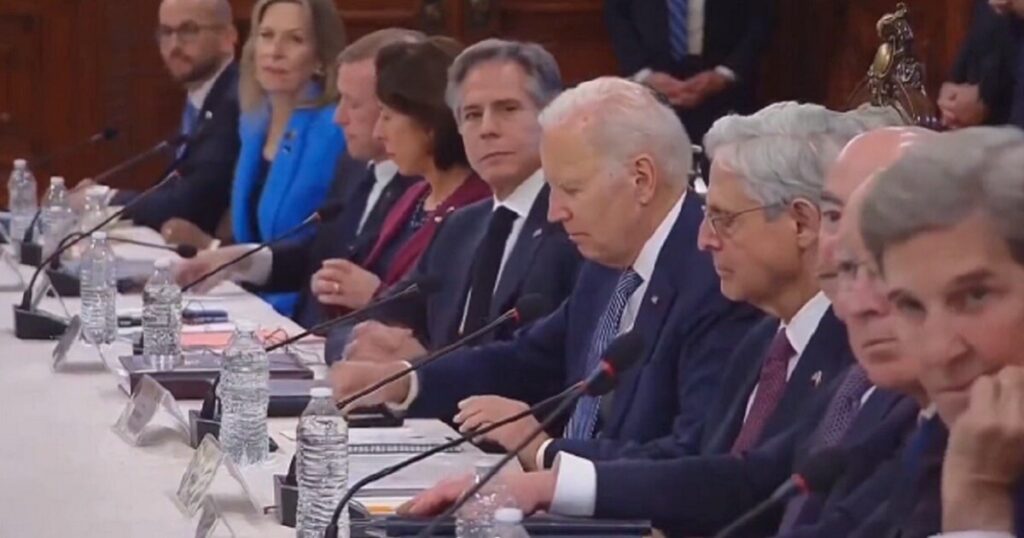 President Joe Biden, flanked by Secretary of State Anthony Blinken, to Biden's right, and Attorney General Merrick Garland, is pictured at a summit meeting in Mexico City on Monday.